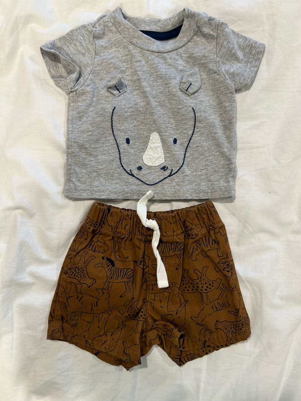 Carter's Gray Rhino Tee with Brown Animal-Print Shorts  Set